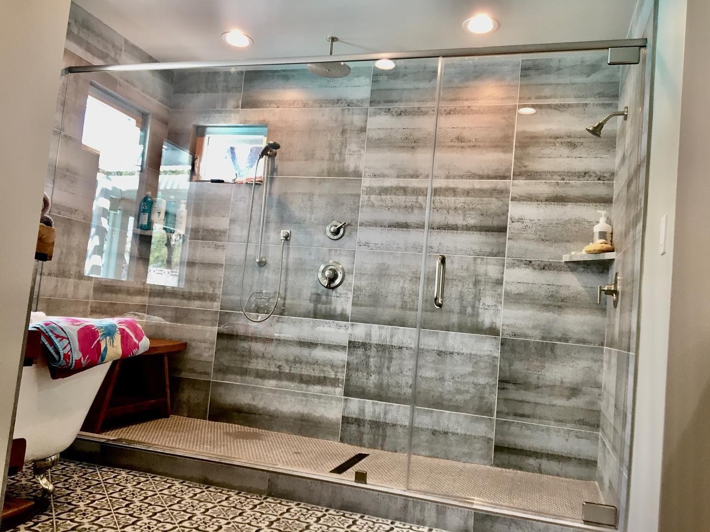 Tub-to-shower conversion with sliding glass doors